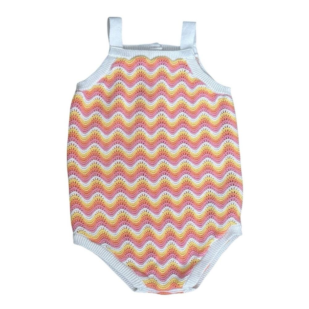 Serena Williams x Janie & Jack Baby Girl Pink Yellow White Knit Romper 6-12M